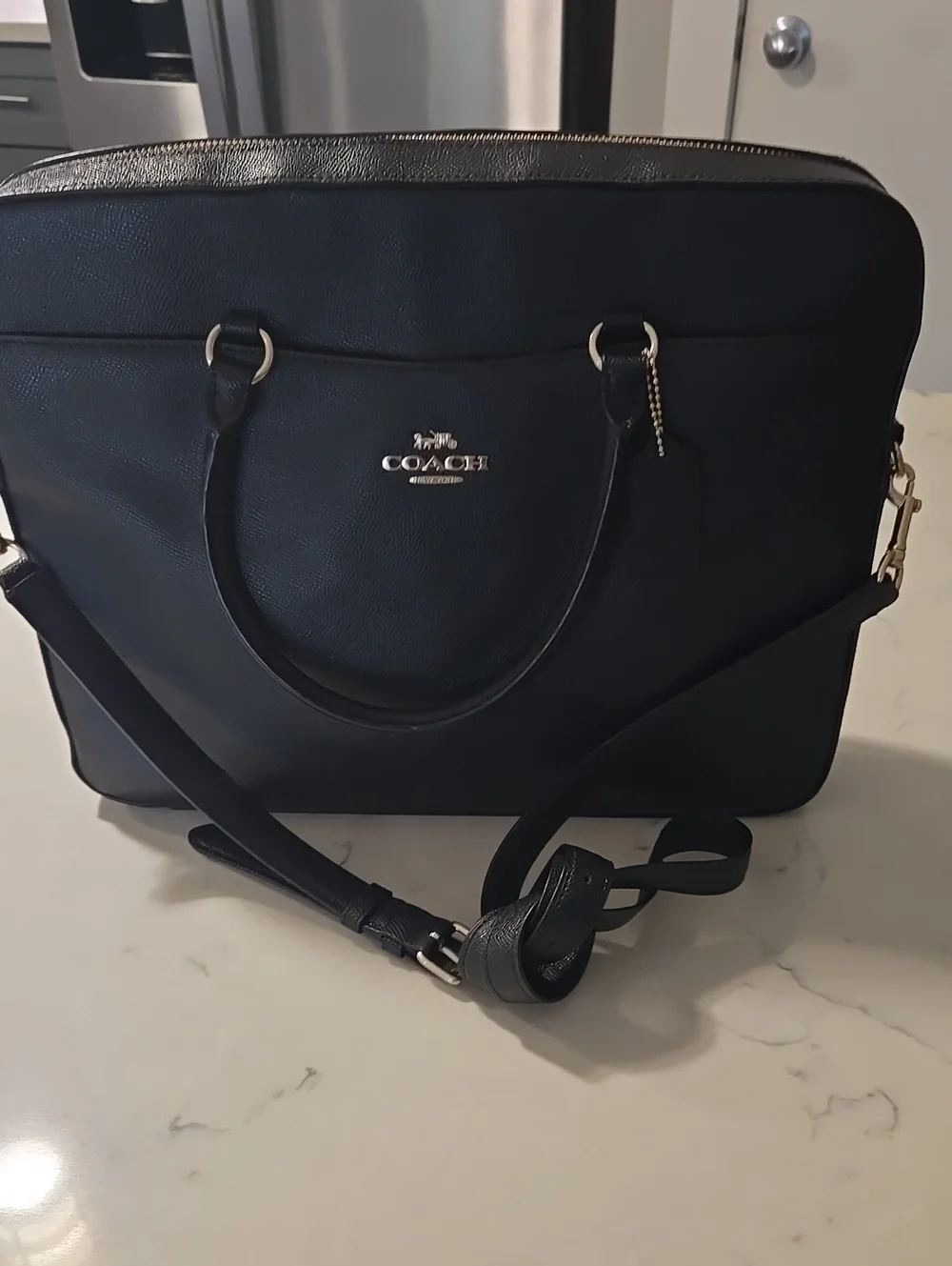Coach Black Leather Laptop Tote with Removable Crossbody Strap